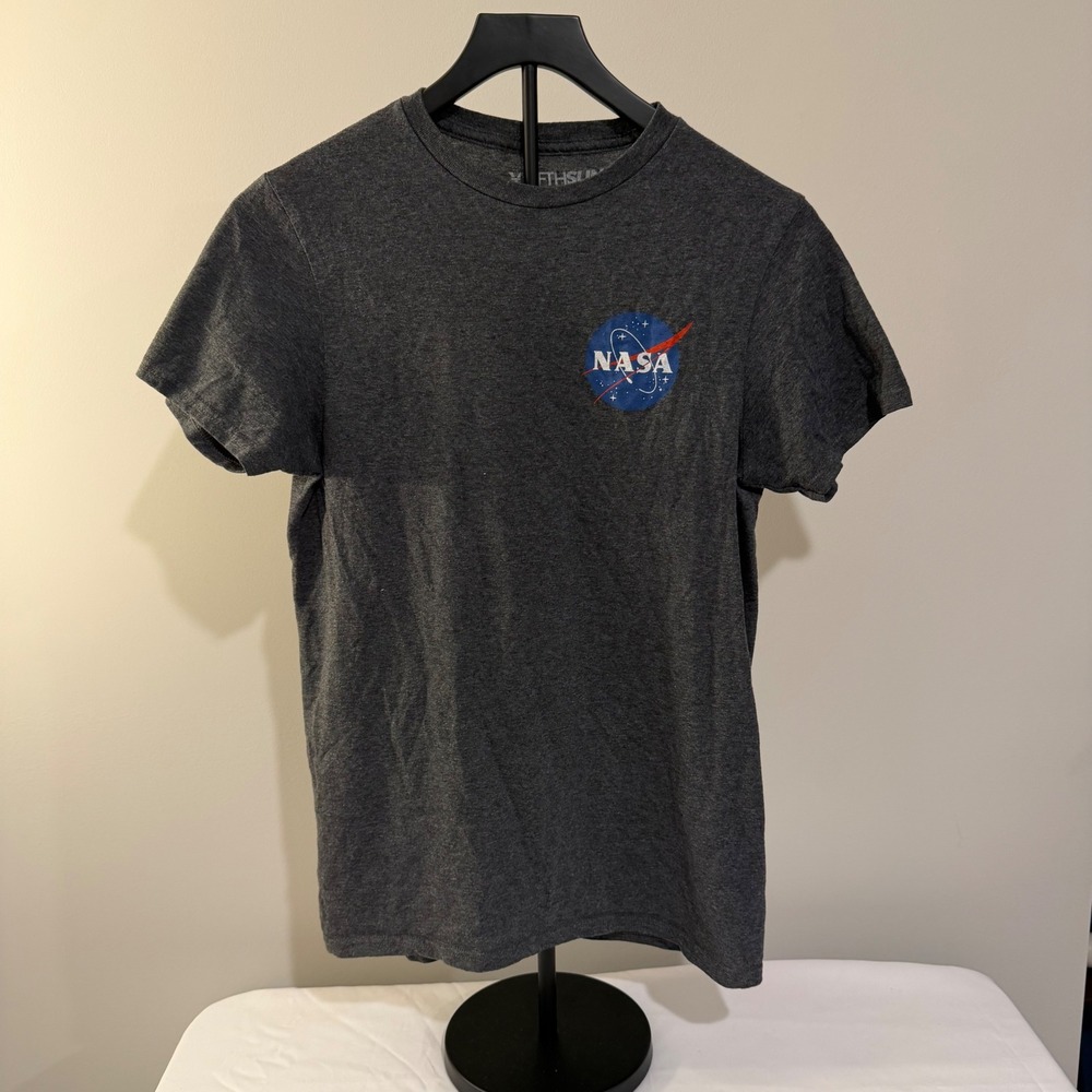 Fifth Sun NASA Graphic T-Shirt Charcoal Heather Grey Small Logo Crew Neck Tee S